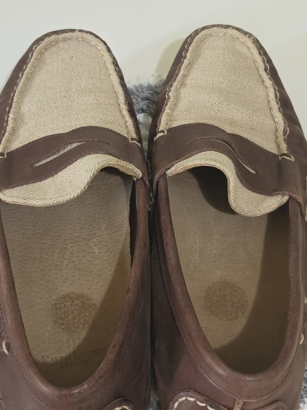 Polo Ralph Lauren Arkley Penny II Loafers Brown/Beige Canvas Leather US 9D